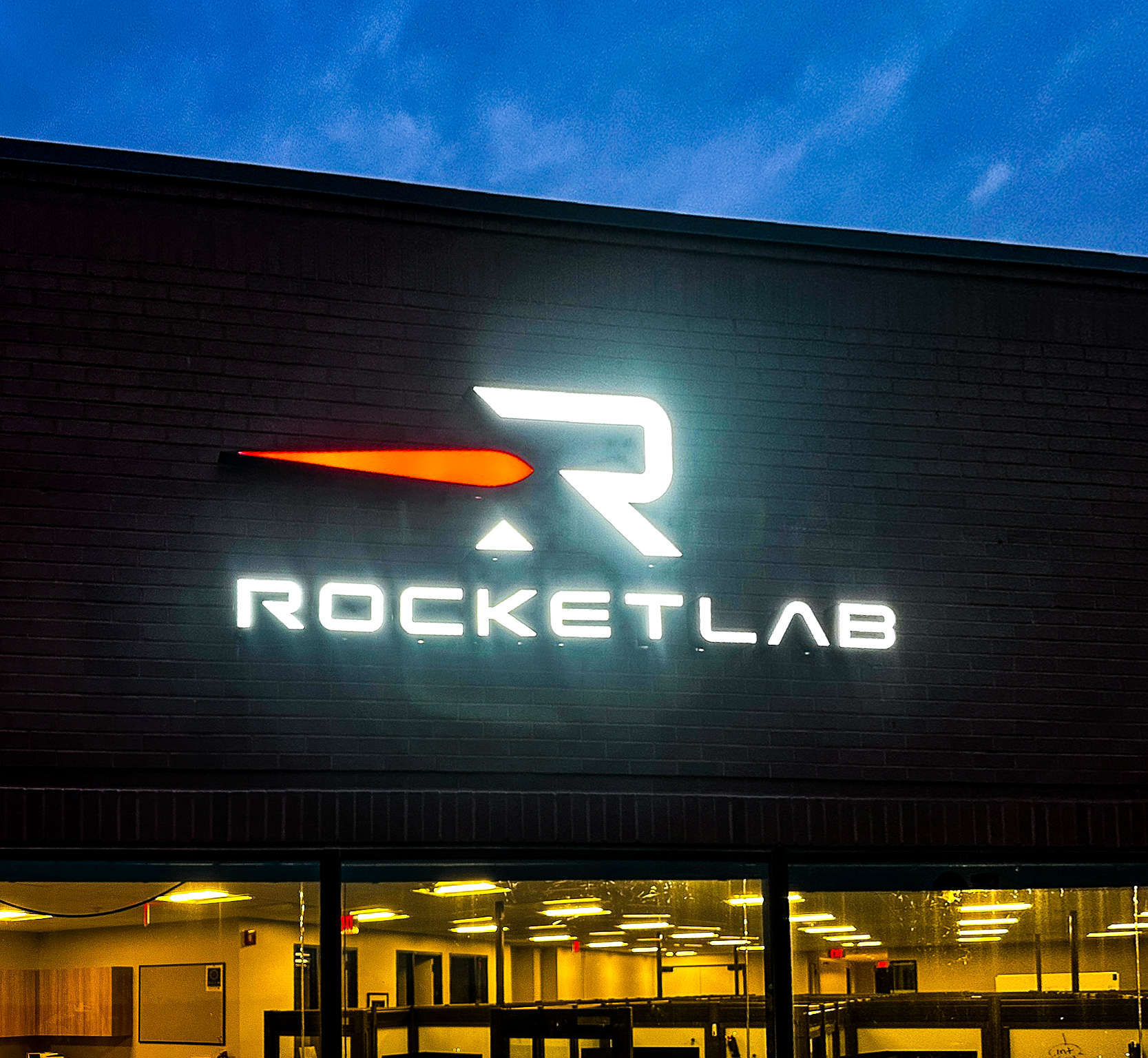 Rocket Lab Outdoor Channel Letter Backlit Sign Installation Storefront